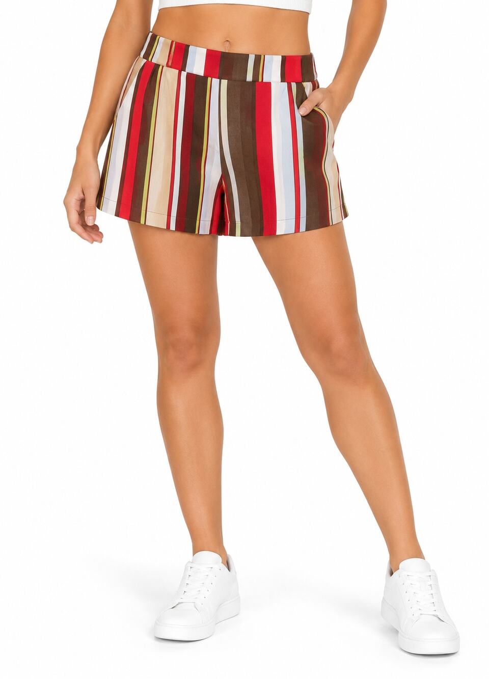 New York & Company M Multicolor Awning Stripe Pull On Shorts Rayon Stretch
